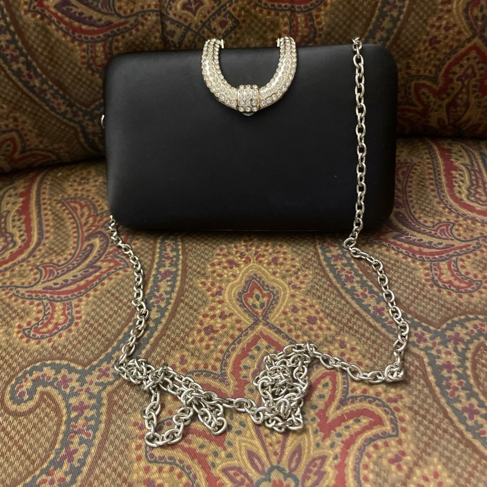 Elegant Black Party Clutch Bag / La Regale Clutch with Crystal Clasp